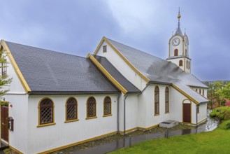 1865 wooden Tórshavn Cathedral, Havnar Kirkja on Tinganes in the old town Thorshavn, capital city