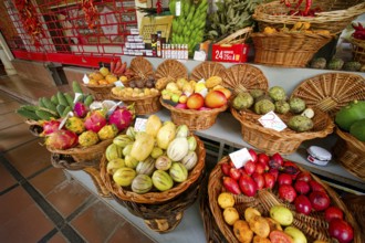 Fruit and vegetables, Mercado dos Lavradores market hall, interior view, Funchal, Madeira,