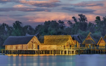 Lake Constance pile dwellings Panorama illuminates Germany