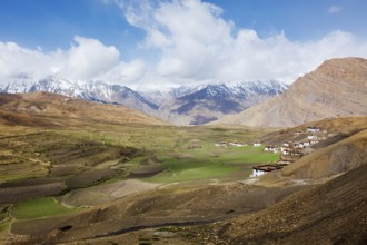 Langza village in Himalayas. Spiti Valley, Himachal Pradesh, India, Asia