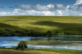 Lake of La Godivelle (lac d'en bas), plateau of Cezallier, Regional Nature Park of Volcans