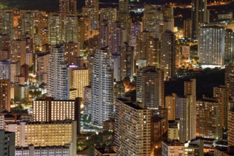 Skyscrapers by night, Benidorm, Costa Blanca, Valencian Country, Spain, Europe