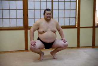 Sumo wrestler during training, Asakusa, Tokyo, Japan, Asia