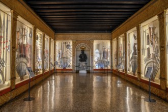 Exhibition of old weapons, Doge's Palace, San Marco district, Venice, Veneto region, Italy, Europe