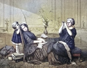 Orphan teasing his sleeping nanny with a blade of grass, 1880, Historic, digitally restored