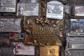 Name plaques in the Shrine of the popular saint Antonio Mamerto Gil Núñez, better known as Gauchito