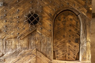 Wooden door in the gatehouse of Wartburg Castle, UNESCO World Heritage Site in Eisenach, Thuringia,