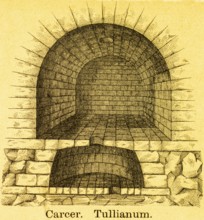 Carcer Tullianum or Tullianus, Roman prison, underground room, cellar vault, stone wall, title,