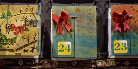 Large Advent Calendar at the Old Town Hall, Nostalgic Christmas Market, Detail, Hattingen, Ruhr