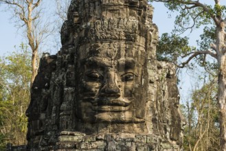 Tor tor with huge faces to Angkor Thom, Angkor Wat, Angkor, UNESCO World Heritage Site, Siem Reap,