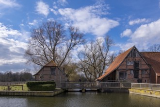 Prince-Bishop's corn water mill in Nienborg, Heek, Münsterland, North Rhine-Westphalia, Germany,