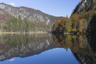 Autumn mood at lake Almsee, Grünau, Austria, Totes Gebirge, Europe