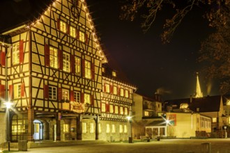The festively decorated town hall of Münsingen at Christmas time, Swabian Alb, Reutlingen district,