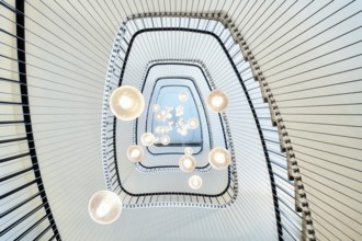 Modern staircase in an office building with a view from below, Zurich, Switzerland, Europe