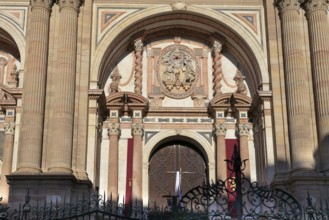 Main portal of the cathedral Santa Iglesia Catedral Basílica de la Encarnación in the evening