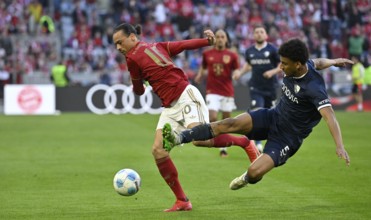Duel, action Leroy Sané FC Bayern Munich FCB (10) against Bernardo VfL Bochum BOC (05) Allianz