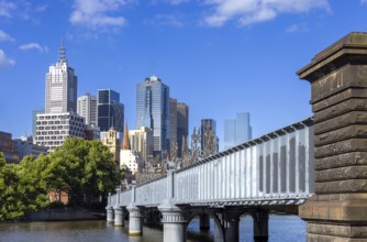 Australia scenic Melbourne downtown skyline panorama near Yarra River and financial business center