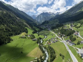 Aerial view, Virgental Valley, Hohe Tauern, East Tyrol, Tyrol, Austria, Europe