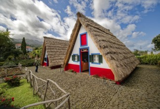 Typical traditional thatched houses Casinhas de Santana, landmark, UNESCO biosphere reserve,