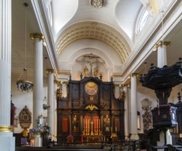 Interior church of Saint Magnus the Martyr, City of London, England, UK architect Christopher Wren