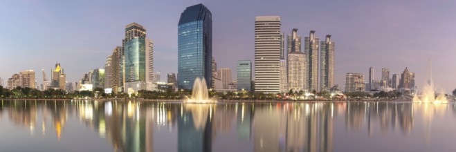 Benjakitti Park, eastern water zone with water fountain, a municipal park in the Khlong Toei