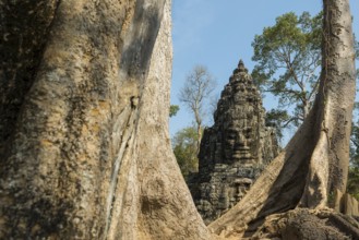 Tor tor with huge faces to Angkor Thom, Angkor Wat, Angkor, UNESCO World Heritage Site, Siem Reap,