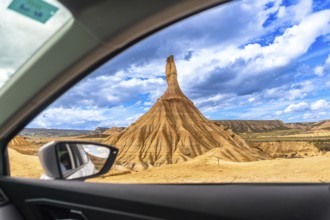 Exploring the breathtaking landscape of bardenas reales natural park in navarre, spain, admiring a
