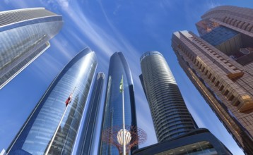 UAE, United Arab Emirates, Abu Dhabi downtown panorama and financial center skyline, Asia