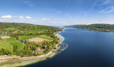Aerial view, panorama of Oberstaad Castle, also Jacques Schiesser House on the southernmost part of