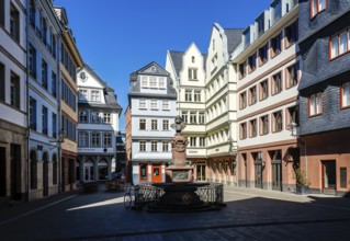 New Old Town, Hühnermarkt with Friedrich Stoltze Fountain, Frankfurt am Main, Hesse, Germany,