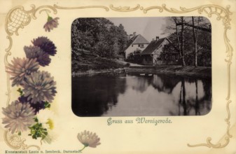 Historical postcard, picture postcard, greeting from Wernigerode, Saxony-Anhalt, Germany, digitally