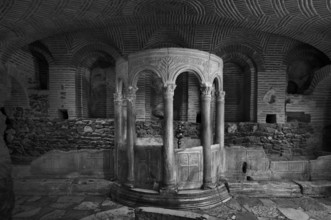 Interior view of the crypt, remains of the Roman baths, Church of Hagios Demetrios, also known as