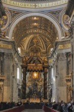 View through bronze canopy by Gian Lorenzo Bernini under dome of St Peter's Basilica, behind it