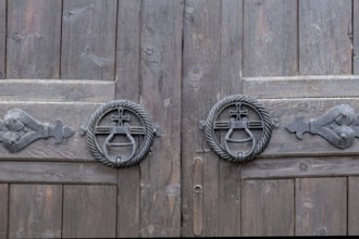 Detail of monastery gate with metal fittings, Gracanica Monastery, Gracanica, Amselfeld, Kosovo,