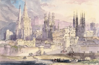 View of the city of Burgos, Castile and Leon, Spain, digital reproduction of a painting by Charles
