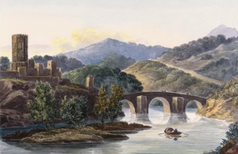 Bridge over the Ebro, in the north-east of Spain, digital reproduction of a painting by Charles