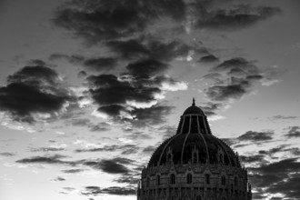 Baptistery Baptistery at sunset, black and white photograph, Pisa Tuscany, Italy, Europe