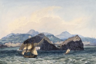 Harbour of Sao Miguel Island, Saint Michael, Azores, Portugal, digital reproduction of a painting