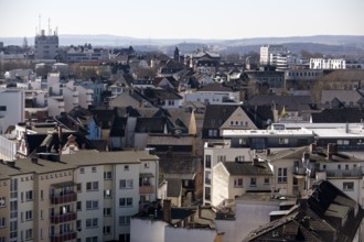 View from the city church tower over the roofs of Giessen city centre, which was almost completely