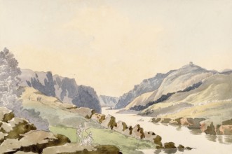 Landscape on the Tagus near Vila Velha de Rodao, Portugal, digital reproduction of a painting by