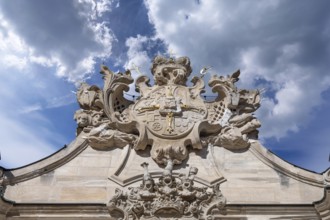 Coat of arms on the gable of the Ellingen Residence, Ellingen, Middle Franconia, Bavaria, Germany,