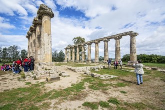 Columns of the Doric Temple of Hera, archaeological site site of Metaponto, Bernalda, Basilicata