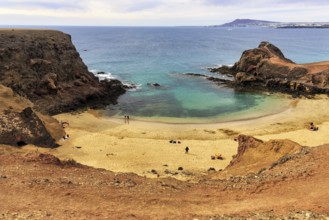 Bay with sandy beach, cliffs, Playas de Papagayo, Monumento Natural de Los Ajaches nature park