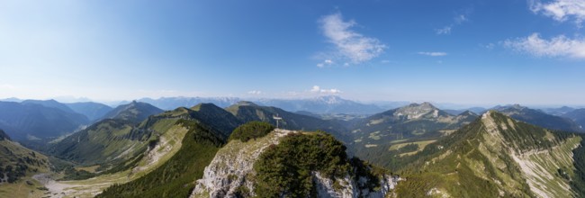 Drone shot, panorama shot, mountain landscape, Gruberhorn with Regenspitz, Osterhorngruppe,