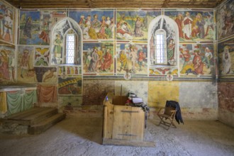 Gothic frescoes in the castle chapel of St Stephen, Morter, Latsch, South Tyrol, Italy, Europe