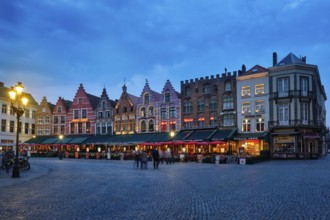Bruges, Belgium, May 29, 2018: Bruges Grote markt square famous tourist place with many cafe and