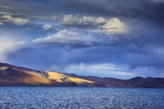 Lake Tso Moriri on sunset, Ladakh, India, Asia