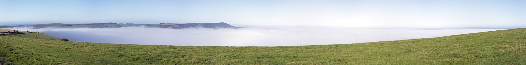 High fog over valley of River Adur, Shoreham by Sea, panoramic view, Photomerge, South Downs, West
