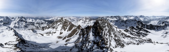 Alpine panorama, Sulzkogel, aerial view, peaks and mountains in winter, Sellraintal, Kühtai, Tyrol,