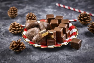 German traditional sweets called Dominosteine, food sold around Christmas season consisting of